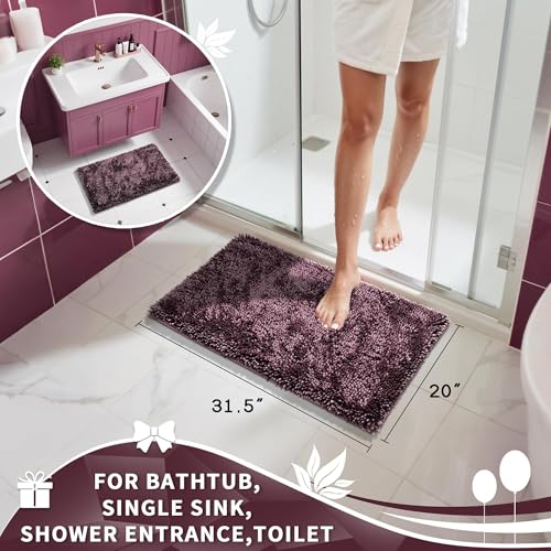 Image of Yimobra Chenille Bathroom Rugs Non Slip, Extra Thick Soft Absorbent Bath Rug 31.5x20 Inch, Machine Washable Quick Dry Bath Mat for Bathroom Floor, Tub and Shower, Home Decor Accessories, Purple Grey