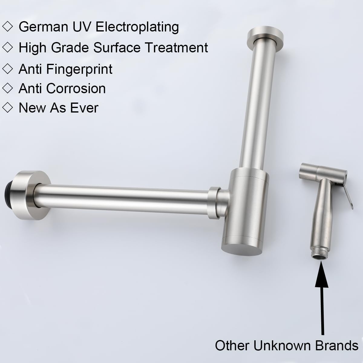 RANDOM Brushed Nickel Brass Bottle P Trap with Pop Up Drain Stopper With Overflow,11.81″ Slip Joint Extension Tube Adjustable Bathroom Basin Sink Drain Kit 1 1/4.RD83888BN-L-S6