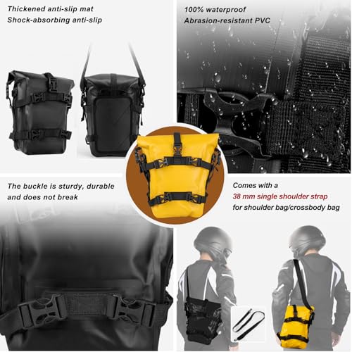 Bolsa impermeable amarilla para motocicleta, Alforja expandible de 8 litros, con 7 correas reforzadas y respaldo acolchonado antideslizante, ideal para ADV, turismo y off-road miniatura 7