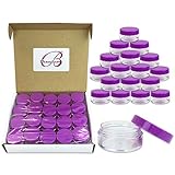(Quantity: 40 Pieces) Beauticom 10G/10ML Clear Round Jars with Purple Lids for Beads, Gems, Glitter,...