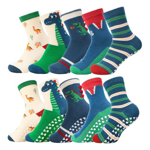 Utensilsto 5 Paar Stoppersocken Kinder Rutschfeste Socken Jungen Mädchen 27-32 Baumwollsocken mit Tiermotive Antirutschsocken Kinder Sportsocken für 6-8 Jahre Jungen Mädchen