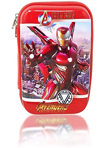 AKANAR Stylish Iron Man Avengers Print Hardtop EVA Pencil Case Stationery Organizer School Kids Boys Teenagers Documents Organiser Pen Holder Zipper Pouch Multipurpose Pencil Box (Set of 1, Red)