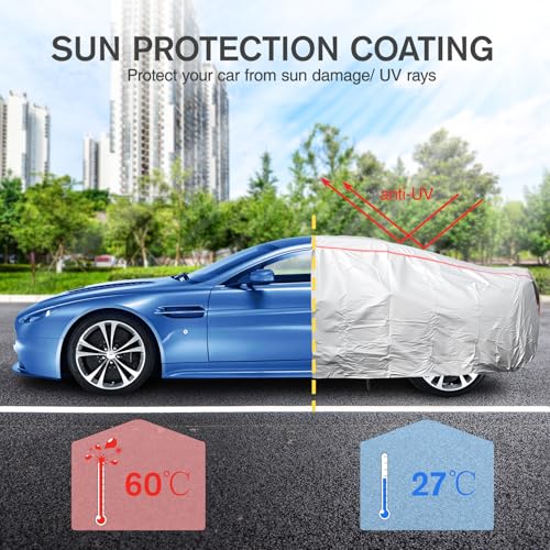 Image of Car Cover Waterproof All Weather, 6 Layers Full Exterior Covers with Zipper Cotton, Mirror Pocket. Outdoor Car Cover UV Snow Rain Wind Dust All Weather Outdoor Protection for Sedan (196-210 inch)