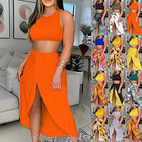 SERYU Women\'s 2 Piece Vest and Skirt Suit Summer Solid Color Slit Beach Maxi Skirt Dress - Thumbnail 4