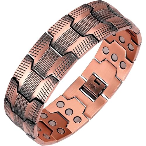 Picalela Magnetic Copper Bracelet for Men Women, 99% Pure Solid Copper Bracelet with Magnets, Adjustable Clasp, Retro Design for Circulation & Fatigue Relief (COPPER)