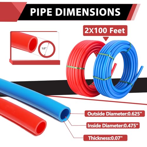 EFIELD 1/2 inch 2 x100 ft Pex-A Pipe, Blue & Red 200 ft Length for Potable Water-for Hot/Cold Water-Plumbing Applications, with 4 PCS 1/2\" Pex Expansion Shut-off Brass Valves, and Pipe Cutter,(XRB100) - Thumbnail 2