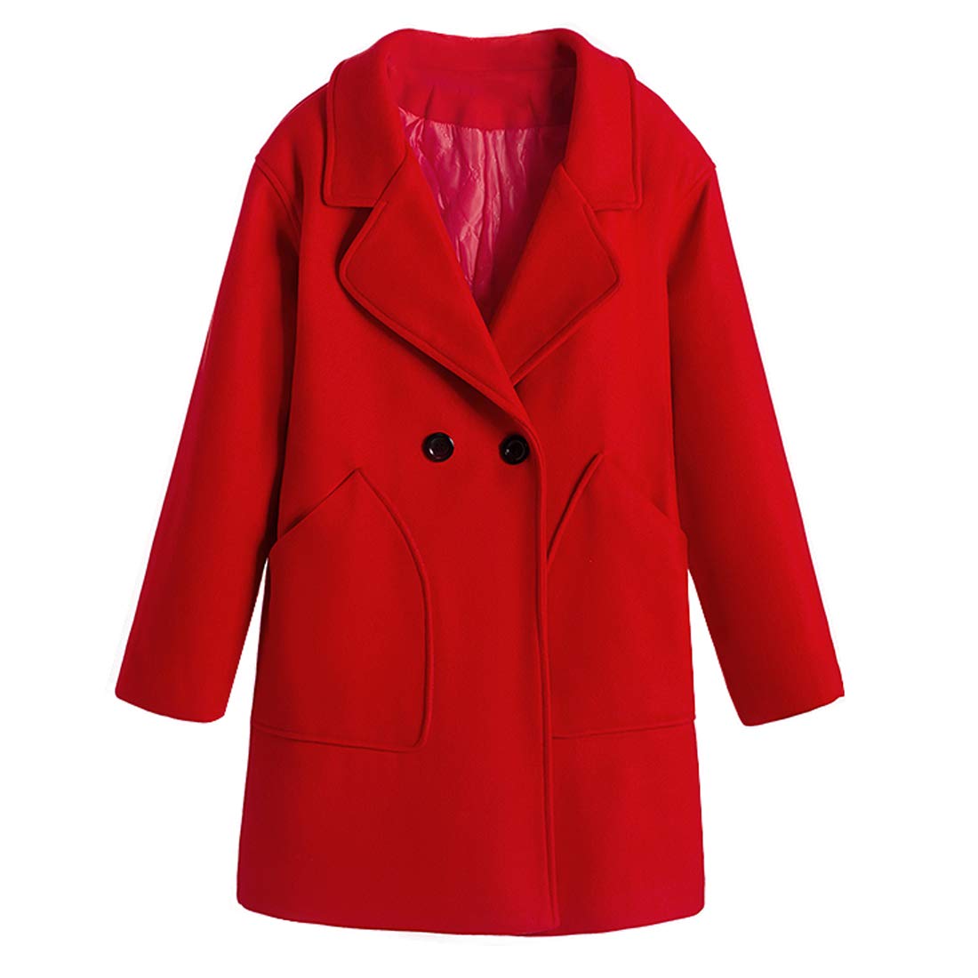 BiilyLi Womens Winter Lapel Wool Coat Ladies Warm Fashion Elegant Trench Jacket Big Pocket Overcoat Outwear (XXL, Red)
