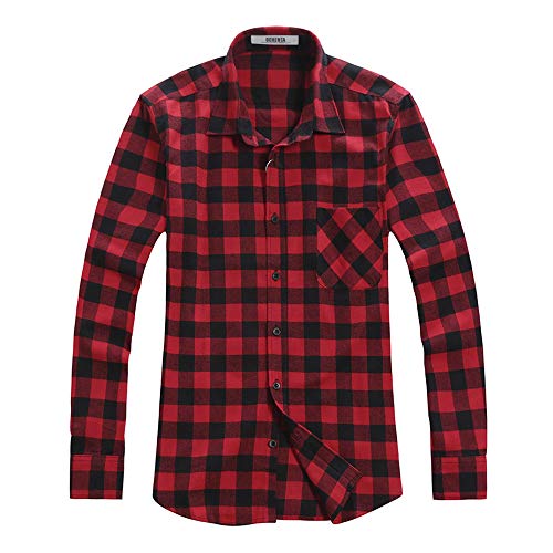 Image of OCHENTA Men's & Boys' Long Sleeve Button Down Plaid Flannel Shirt