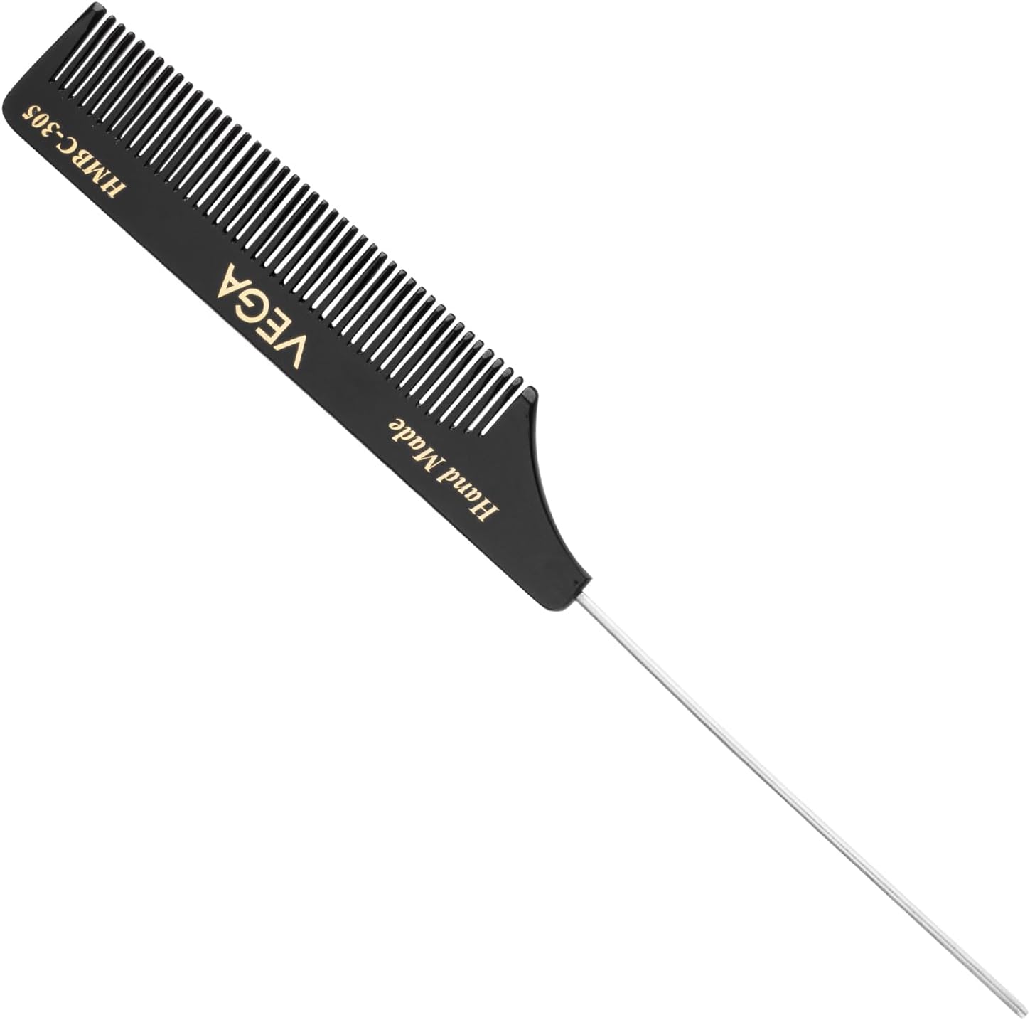 Tail Comb with Steel Pin and Fine Tooth, Black
