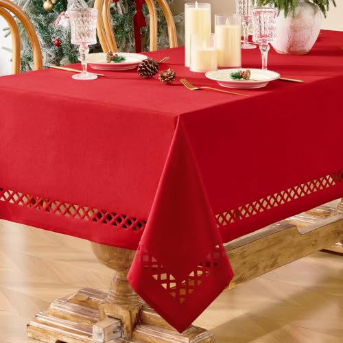 Aoztio Red Rectangle Linen Tablecloth, Christmas Table Cloth 55x120 inchs