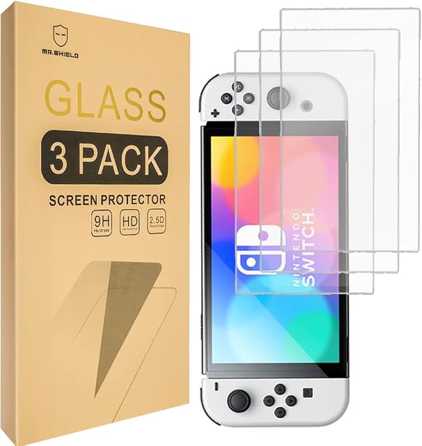 Mr.Shield Screen Protector For Nintendo Switch OLED [Tempered Glass] [9H Hardness] [3-Pack] Screen Protector