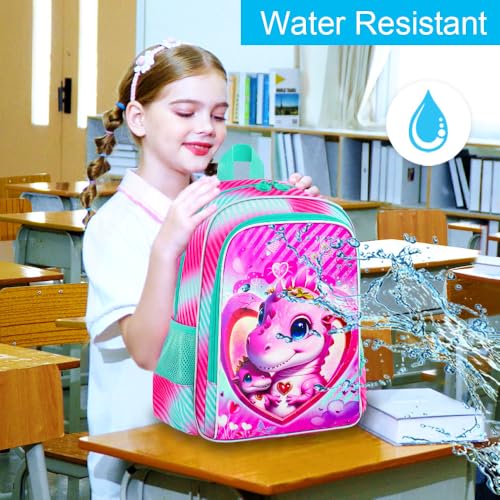 Image of 16 inch Dinosaur Backpack for Girls, 3Pcs School Bookbag with Lunch Box, Kids Backpacks Set for Elementary Preschool Kindergarten(Pink)