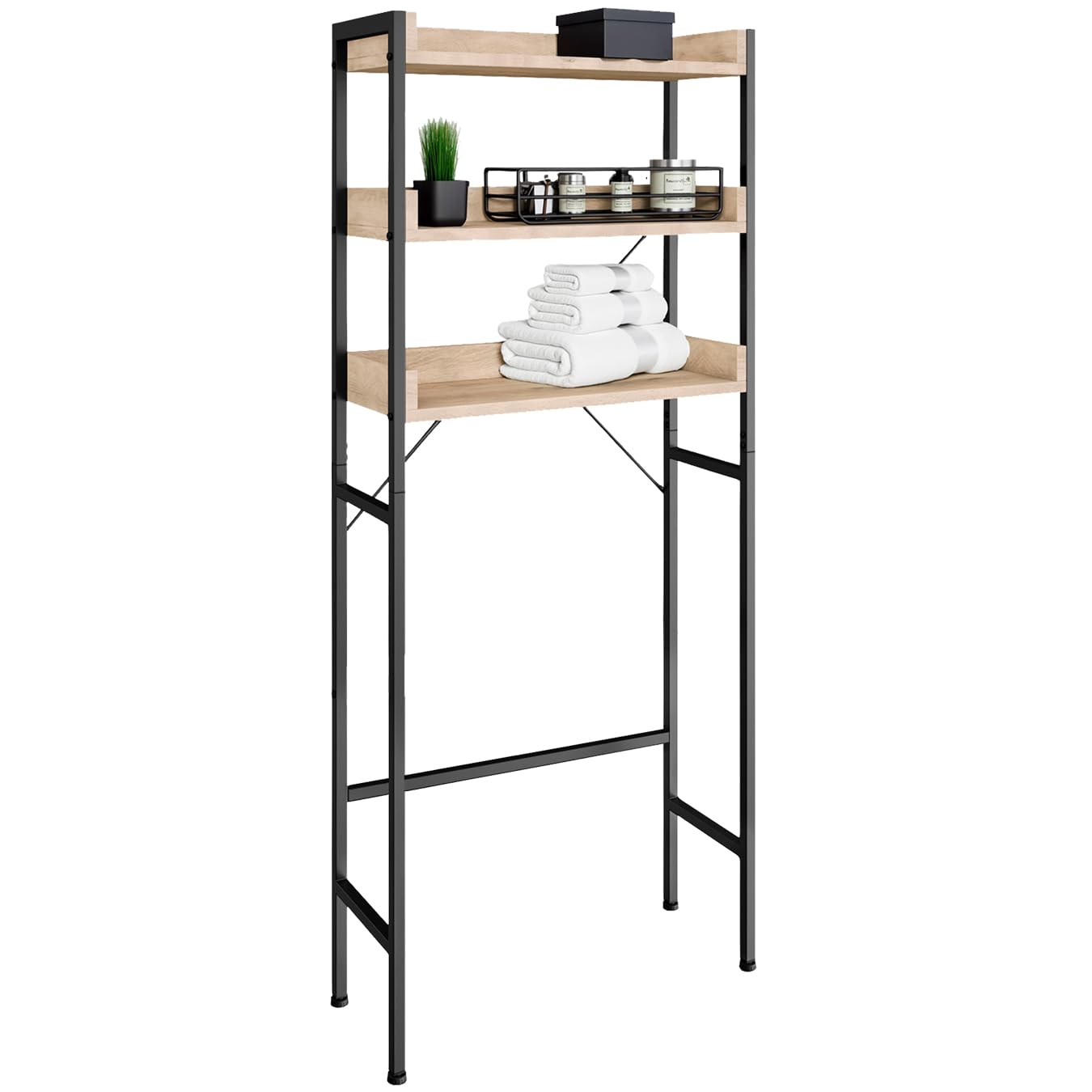 tectake® Estanteria baño de Estilo Industrial, Tres Estantes, Compacto, Ajustable, Antivuelco, Montaje Rápido, Estanterias Almacenaje, Mueble Baño - 165,5x25x67cm Madera Industrial Clara, Roble Sonoma