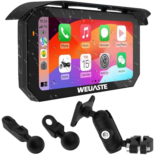 Image of 6.25 inch Motorcycle CarPlay Navigation HD Touch Screen, Wireless CarPlay & Android Auto, IP67 Waterproof GPS Display, BT, 3 Mounting Options, Universal 1 inch Ball Mount, Metal Anti-Theft Bracket