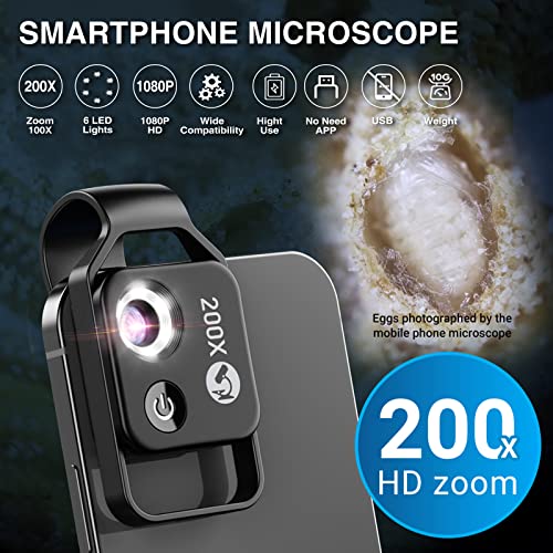 Microscope For Phone 200X Mini Universal Clip Usb Pocket Microscope With Phone Microscope Hd Optical Lens And Magnifying Digital Microscope For Iphone Android Phone With Led Ligth For Adult & Children #TOP4
