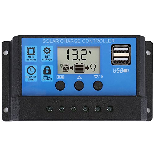 ACBungji PWM Solar Charger Controller Solar Panel with USB Port LCD Display 12V / 24V (20A)