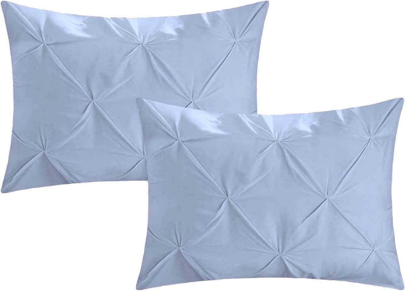 2 Piece Pinch Pleated Standard Size (20" x 26") Pillow Shams 100% Egyptian Cotton 800 Thread Count Soft Skin-Friendly Pillow Shams for Bed - Light Blue Solid