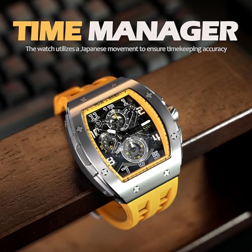 Image of TSAR BOMBA Men's Luxury Quartz Watch, Luminous Dial 5ATM Water Resistance Silicone Strap Men's Wristwatch Ideal Gift for Men