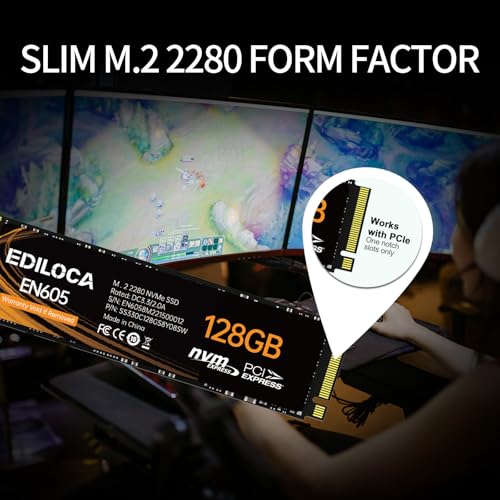 Image of Ediloca EN605 128GB M.2 SSD, NVMe1.3 PCIe Gen3 x4 SSD Internal Hard Drive, M.2 2280 - Read /Write Speed up to 1130 /400 MB /s - Internal SSD Compatible with Laptop & PC Desktop