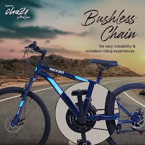 Image of Lifelong Chaze Shimano Gear Cycle by Milind Soman Sgx20 27.5T with Dual Disc 21 Speed MTB Cycle|Ideal for:Unisex Adults(15 Years+)|Frame Size: 18 inch|Ideal Height : 5'6 inch|85% Assembled(Czbc2795,Blue)