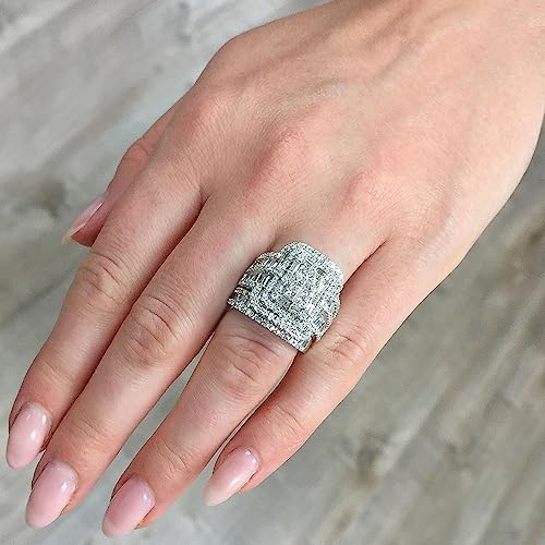 925 Sterling Silver Shiny Full Diamond Gemstone Ring 18K Gold Cubic Zirconia Promise Rings CZ Diamond Multi Row Ring Eternity Engagement Wedding Band Ring Sets Z.41 (US Code 10)