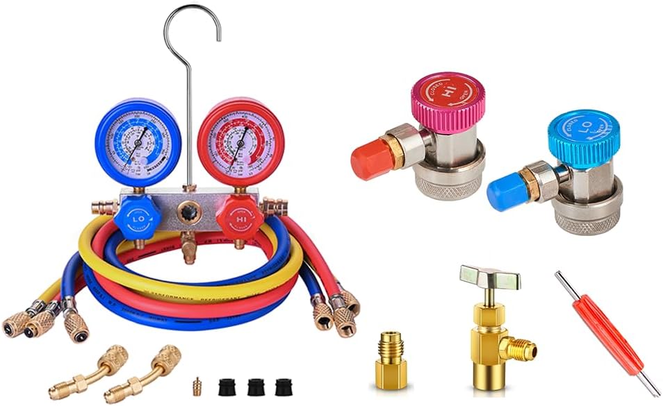 BACOENG AC Gauge Set, R34a Can Tap and Quick Coupler Adapters