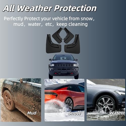 Image of No Drill Mud Flaps Compatible with Jeep Compass 2017-2025, Custom Fit All Weather Tire Protector, Exterior Accessories