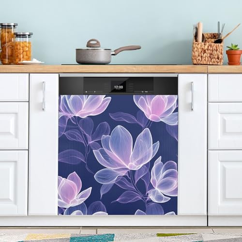 Cubierta magnética para lavavajillas, 58,42 x 66,04 cm, cubierta magnética para puerta de lavavajillas, panel decorativo para armario de cocina, nevera, lavadora, flor de loto