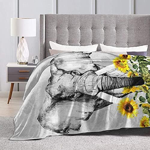 Elephant and Sunflower Blanket Anti Pilling Throw Blankets Cozy Durable Blankets for Office Couch Cinema Gifts Quality Washable 50x40 Inch