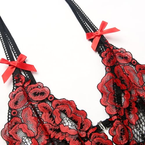 Image of Donnalla Women's Deep V Lace Teddy One Piece Lingerie Cutout Strappy Lingerie
