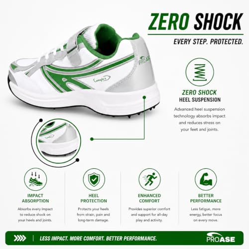 Image of Pro ASE Lightweight Cricket Shoes - Durable & Comfortable | Ideal for Turf, Ground & Hard Surfaces | Allrounder Design with Metal Spikes, Velcro & Superior Grip | White, Blue, Green, Red