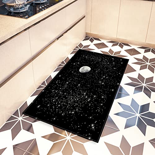 WAXB Petit Tapis Tapis De Sol Noir Tapis De Cuisine Grand Salon Chambre Salle De Bain Décoration Impression Lune Étoile Tapis Paillassons De Décor De Salle De Bain D'Intérieur Cover