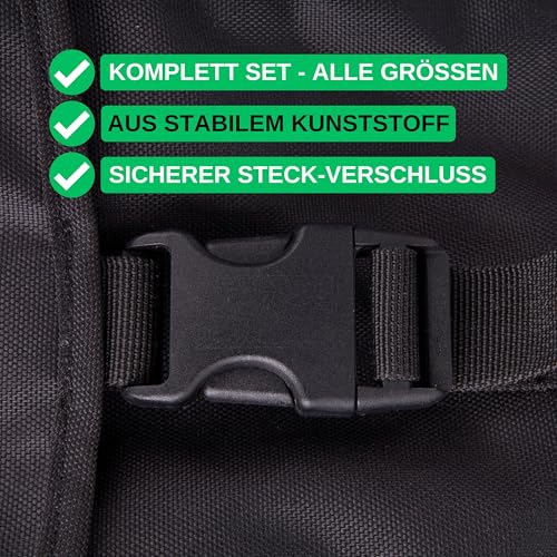 Steckschnallen Set, 24 Stück, jede Größe 4 Mal, 15 mm, 20 mm, 25 mm, 32 mm, 38 mm und 50 mm, in Schwarz, aus Kunststoff, Steckschnallen-Klickverschluss, Ersatz Steckverschluss Reparatur, Gurtschnalle