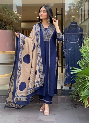 Image of ANNI Designer Women's Rayon Viscose Straight Printed Kurta with Pant & Dupatta Set | Ethnic 3-Piece Readymade Suit for Women | Elegant Festive & Office Wear Traditional Outfit