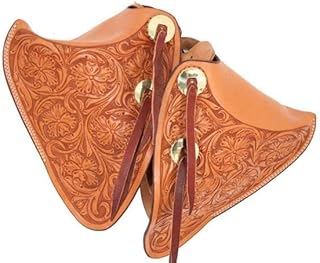 Western Saddle Tapaderos Stirrups Leather Handmade Sewn Tooled Bull Nose Stirrups Floral Tooled Sold in Pair