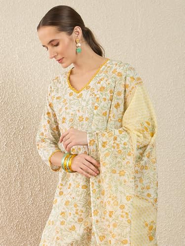 Image of INDO ERA Women Pure Cotton Kurta Set with Dupatta | Festive Suit Set, 10093