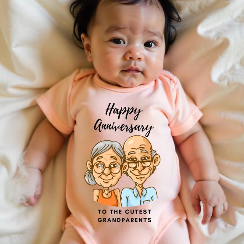 Image of KNITROOT Grandprarent Family Special Onesies, Unisex Baby 100% Cotton Envelope Neck Half Sleeve Romper, Bodysuit, Happy Anniversary To The Cutest Grandparents, Infant Cloths for Boys & Girls