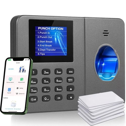 Tymelix App-Controlled Time Clock with 5s Fast Connection, Edit Records, Set Rules & Run 4 Reports, No Monthly Fee, Fingerprint Time Clock for Employees Small Business, 10 IC Cards