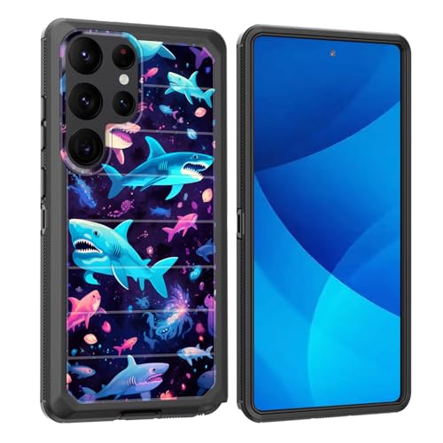 smauncucn for Galaxy S24 Ultra Case,Full Body Shockproof Drop Protection Dust Proof Heavy Duty 3-Layer Military Rugged Durable Cover for Samsung Galaxy S24 Ultra 6.8" 2024,Funny Shark