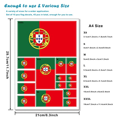 Image of QQSD Portugal Flag Sticker Portuguese Decal in Multiple Sizes, 3 Pack, 11.7 x 8.3 Inches