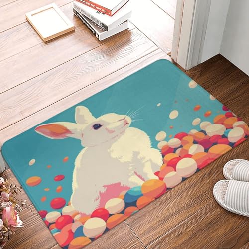 Easter Bunny Eggs Flowers Rabbit Cl Flannel Door Mat Absorbent Non Slip Washable Quick Dry Dirt Trapper Indoor Entryway Mat 24X16Inch