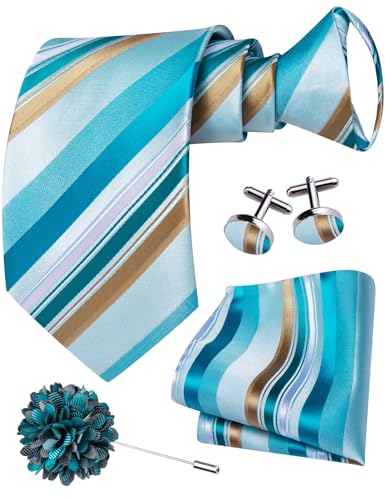 Image of Hi-Tie Zipper Ties for Men Pre-tied Tie Set Lapel Pin Pocket Square and Cufflinks Formal Business Wedding Adjustable Necktie