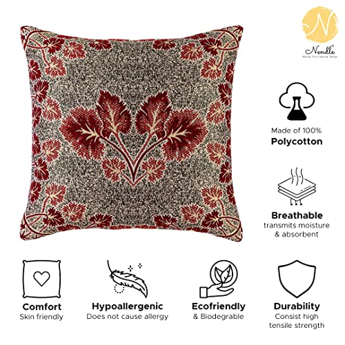 Image of Nendle Jacquard Weaved 16x16 inch Polycotton Ethnic Floral Cushion Cover Set of 5 (40 * 40cm, Maroon)-210 TC