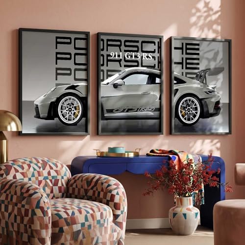 Image of HOTHOUSE Big Porsche Car Framed Posters Gift Items for Boys Room Wall Decoration Bedroom Living Room Office Studio Decor | Car Poster Frame for Wall Decor Set Of 3 Size (13 X 17 inch)