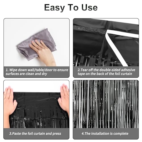 Image of RUBFAC 2 Pack Black Backdrop Party Decorations Tinsel Foil Fringe Curtains Photo Booth Streamer for Halloween Party Decorations New Year Bachelorette Wedding Engagement Birthday Holiday Party Supplies