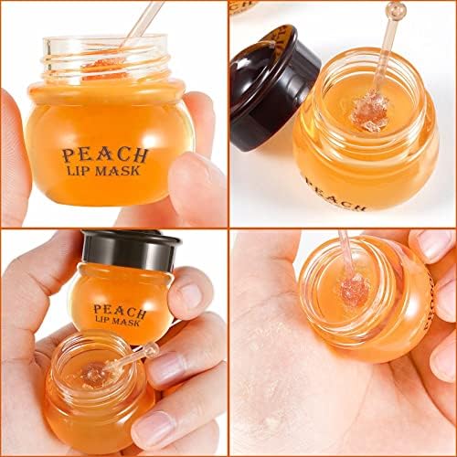 Lip Mask, Peach Lip Care Cream Moisturizer Lip Balm With Lip Brush, Wrinkles Reduce Fruit Smell Long Lasting Hydrating Skin Care Lip Cream For Dry Chapped Peeling Cracked Lips