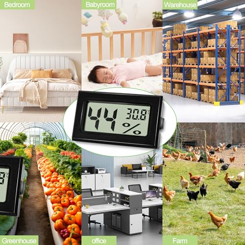 Farerkass Hygrometer - Thermometer, Digital Mini Luftfeuchtigkeitsmesser mit LCD, Zimmertemperatur für Innenräume und Hydrometer für Babyzimmer,Schlafzimmer und Weinkeller, Schwarz (8)
