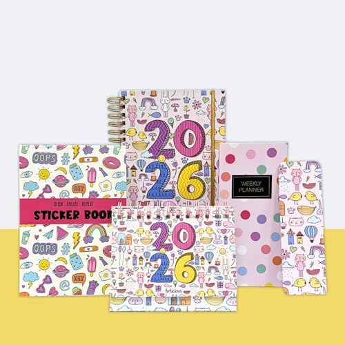 Image of Doodle Series Planner Kit | Planner Set Includes A5 Journal (22x17cm) 262 Pages | 120 GSM | Weekly Planner | Desk Calendar 2026 | Stickers Book | Bookmark (The Doodle Edition, Doodle Series)