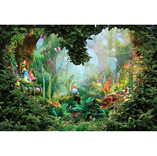 Renaiss 2.2x1.5m Fantasía Bosque Telón de Fondo País de Las Maravillas Selva Árboles Setas Plantas Coloridas Fotografía Fondo Niños Fiesta de cumpleaños Decoración Baby Shower Vinilo Foto Props