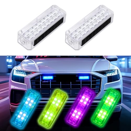 CARFIB Solar Strobe Lights LED 7 Color Emergency Warning Wireless Car Lights Waterproof Anti-Collision Flashing Lights for Car Truck Motorcycle Bike Night Safety Driving 2Pcs